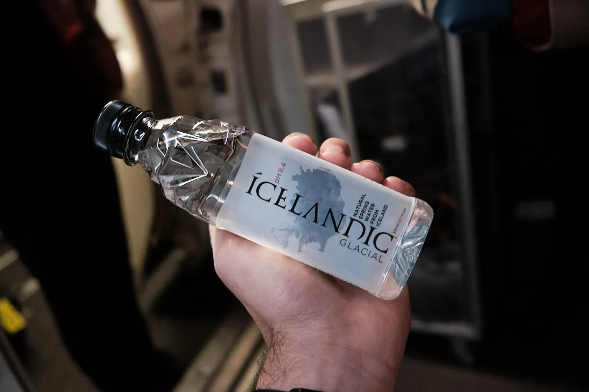 A closeup of the complimentary water we were given.